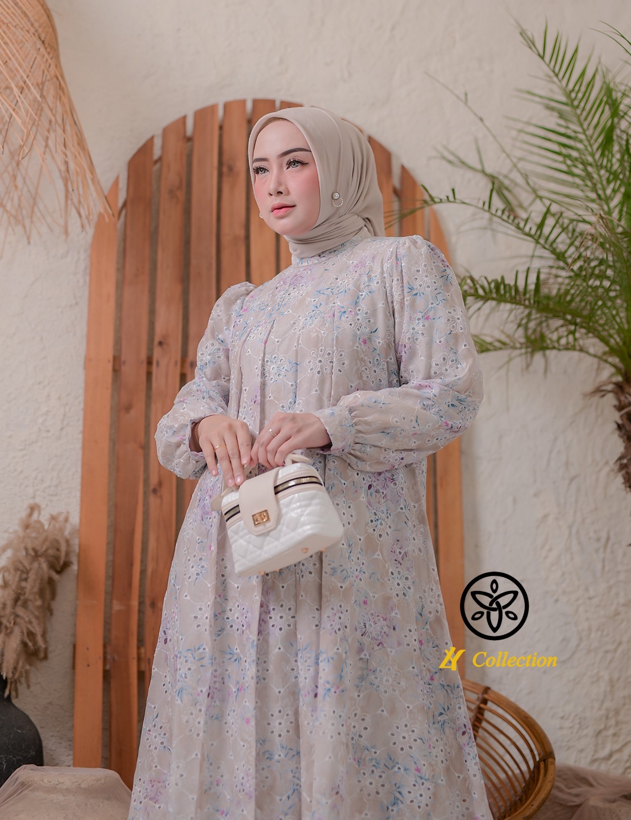 Gamis modern,waran pastel,motif lembut acara sanati dan semi formal